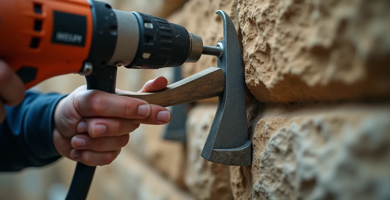 Installation professionnelle d'une boîte à clés sur mur en pierre